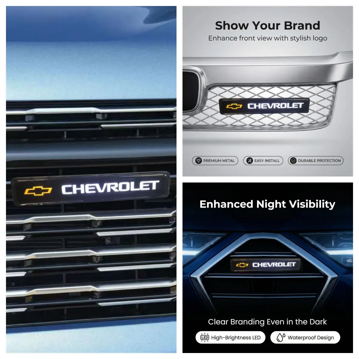 LED Front Hood Grille Emblem Light - Fits Chevrolet Silverado/Equinox/Blazer, No-Drill Installation, Plug & Play, Upgrade Vehicle Style, Luminous Emblem