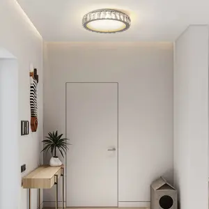 Crystal LED Ceiling Light, 13.8-Inch Flush Mount, 38W Dimmable Modern Fixture, Energy-Saving, Perfect for Living Room, Bedroom, Kitchen