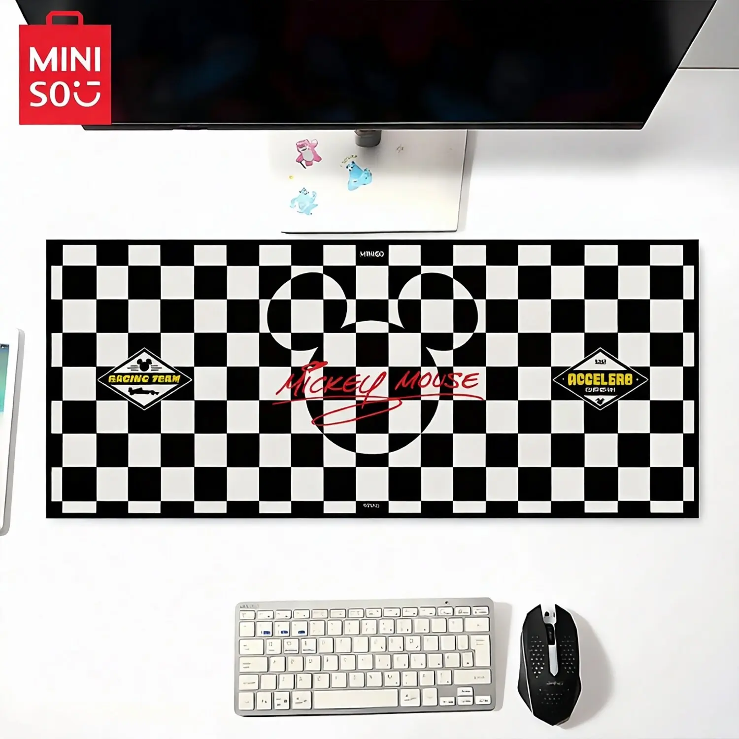 MINISO Disney Mickey F1 Large Mouse Pad, Non-Slip Thick Gaming Desk Mat, Waterproof Laptop Keyboard Pad for Office & Gaming