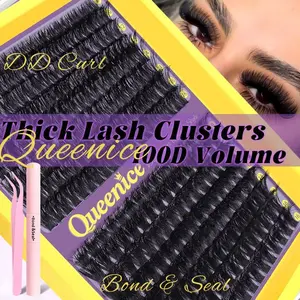 Thick Lash Clusters 180D Mega Volume Lash Extension 12-22mm Long Cluster Eyelashes Volume Individual Lashes D-Curly Eyelash Extension DIY Lash Extension for Beginners by QUEENICE Individual Lash Extensions