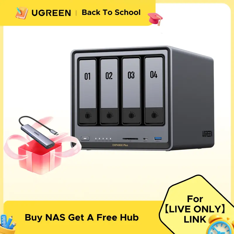 【LIVE ONLY】UGREEN NASync DXP4800 Plus 4-Bay Desktop NAS, Intel Pentium Gold 8505 5-Core CPU, 8GB DDR5 RAM, 128G SSD, 1*10GbE, 1*2.5GbE, 2*M.2 NVMe Slots Diskless（Drives Not Included）,TikTokShopHolidayHaul summerwins Home Office Computadora De Escritorio