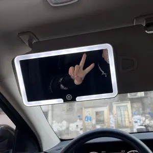 Car Sun Visor Makeup Mirror with LED ,Car Accessory for Easy Application,Touch Screen Adjustable Brightness Auto Interior HD Mirror Rechargeable Vanity Mirror for Flawless Adjustable Three Color LED Lights