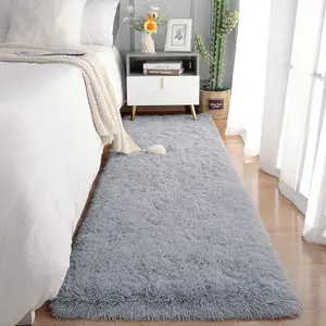 Soft Runner Rugs for Bedroom Living Room Plush Fluffy Rug 2x6 Feet, Shag Furry Area Rug Carpet Non Shedding for Nursery Children Kids Girls Room Home Decor, Grey