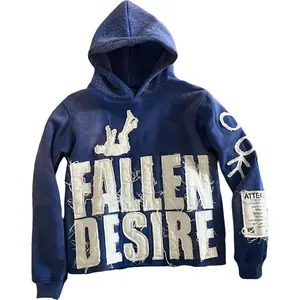 American street letter patch pattern hooded sweatshirt for men and women Retro trend hip-hop rock style hoodie