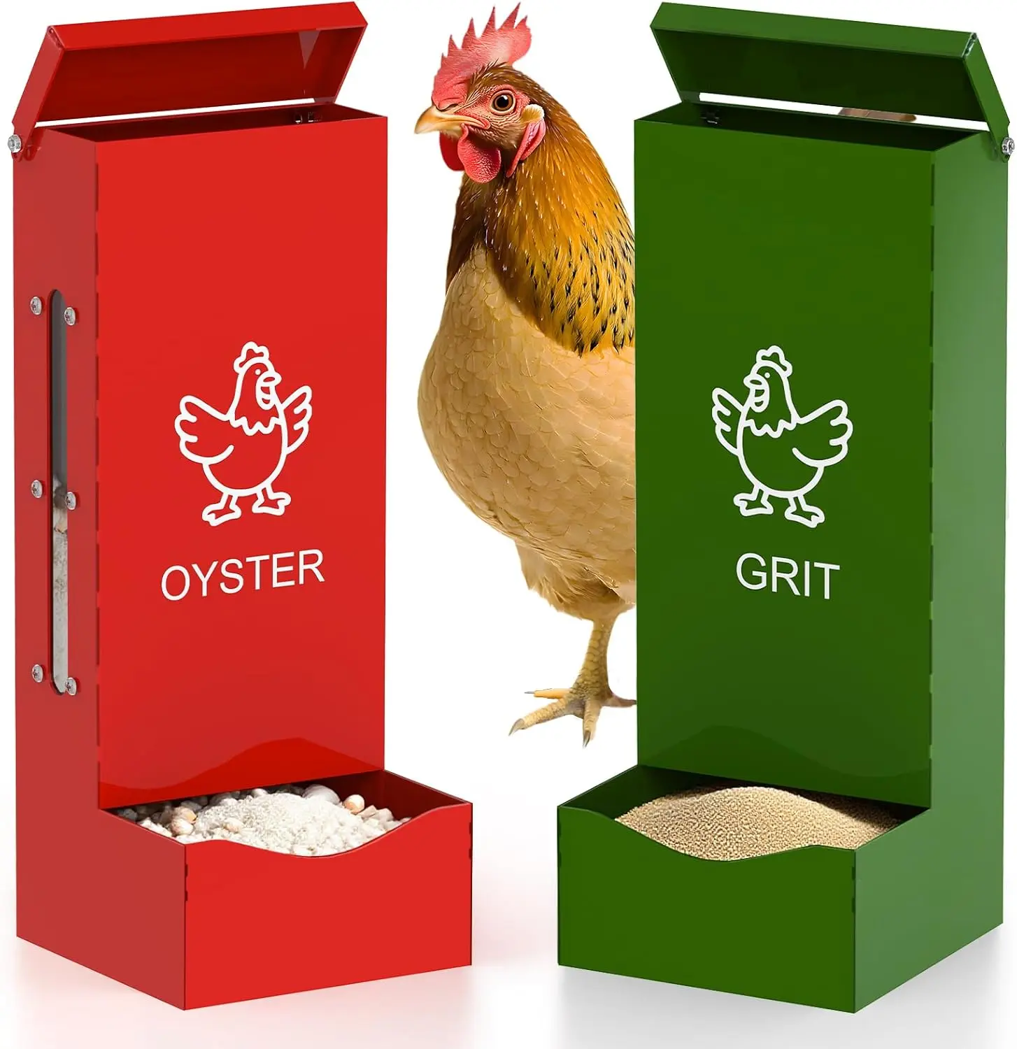 ULENDIS 2 Pack Chicken Grit Feeder – Metal Gravity-Fed Poultry Feeders with Lid for Chickens & Ducks