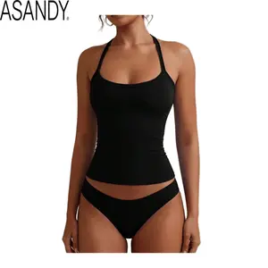 ASANDY Women's Solid Criss-Cross Backless Camisole - Minimalist Elastic Tank Top, Clothes for Women, White Summer Casual Yoga Activewear