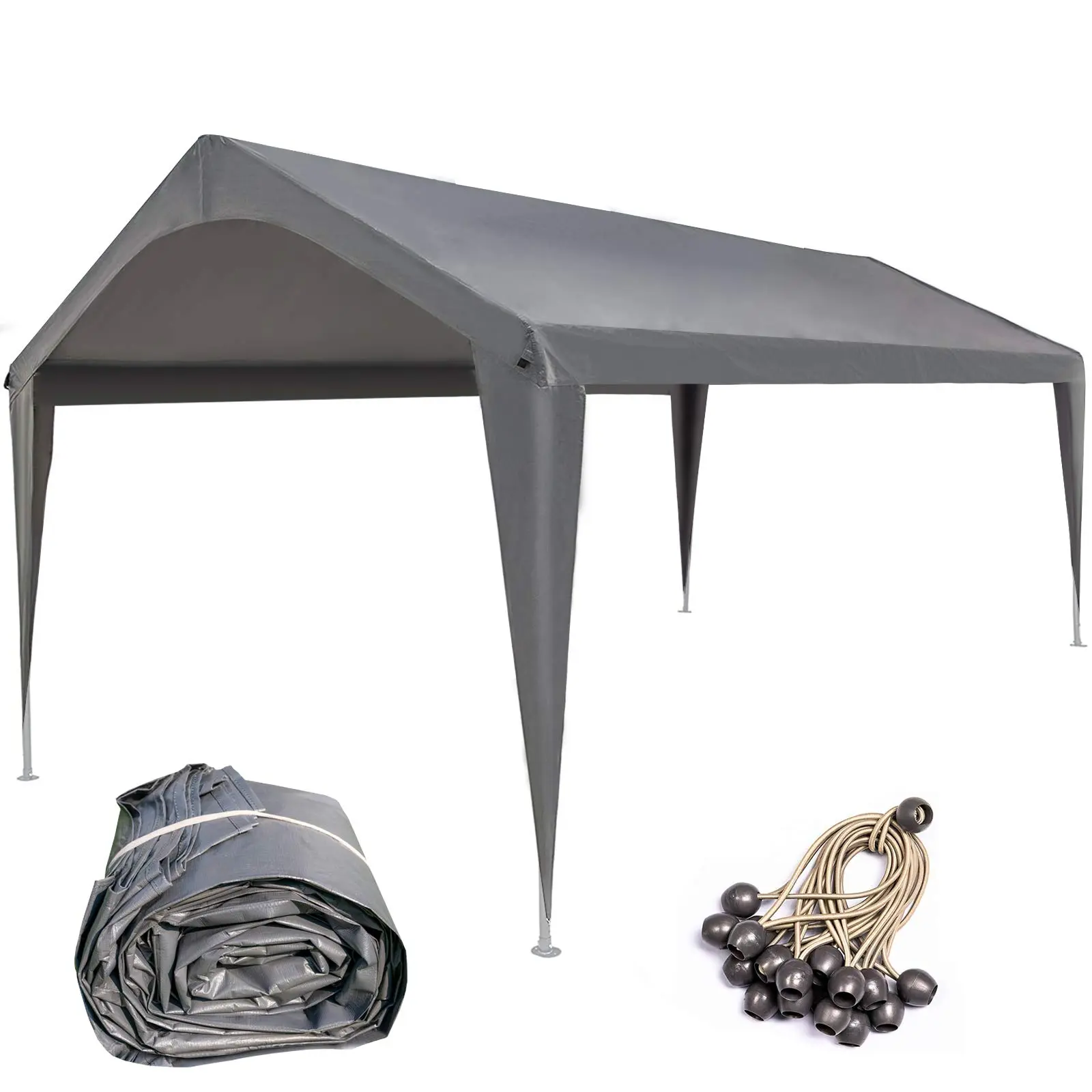 [Summer Sale Deals] Dark Grey 10x20 ft Outdoor Sun Shade Canopy - Waterproof PE Canopy Shade Sunscreen Fabric Carport Replacement Top with Pole Skirts & Accessories for Car Garage Shelter Tent