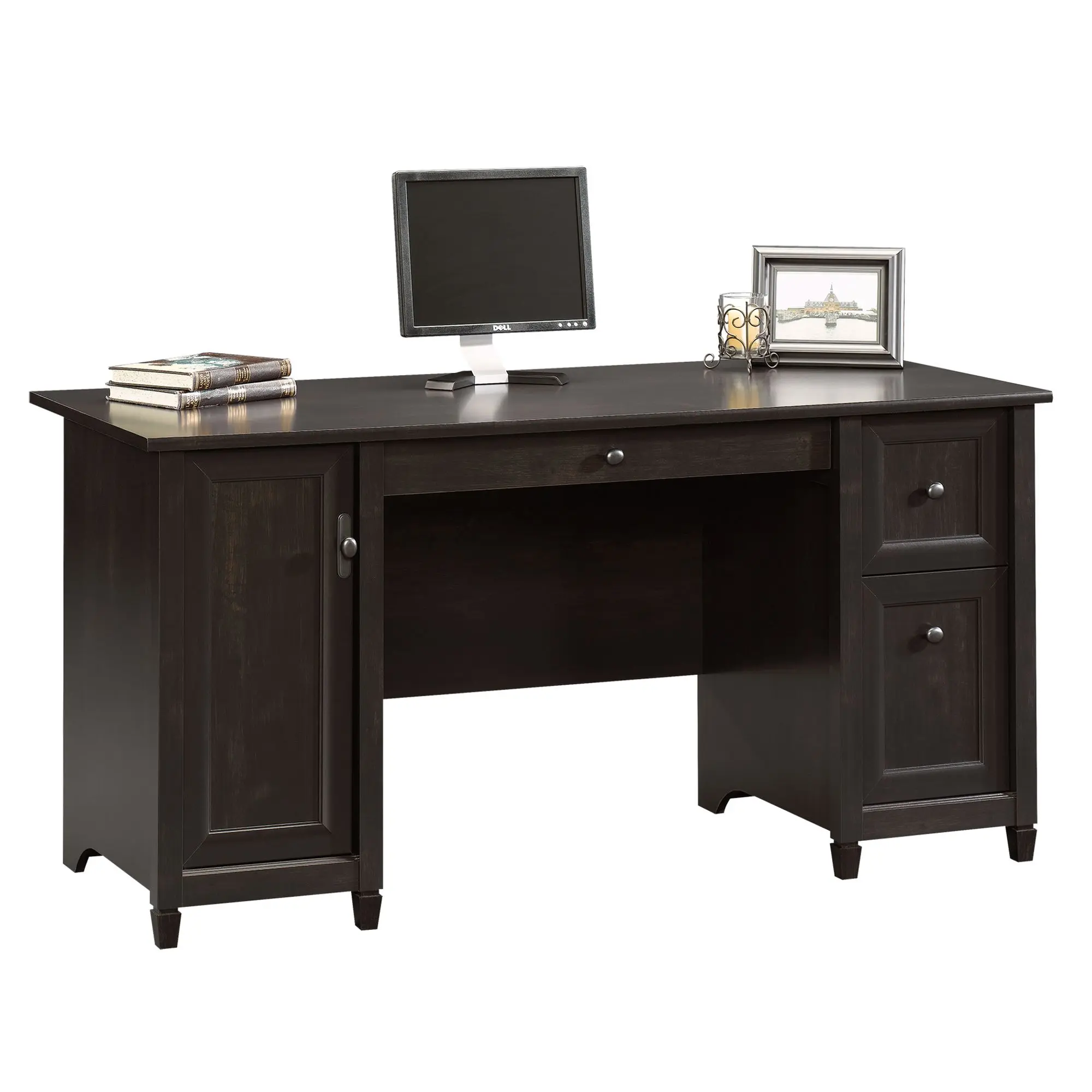 Sauder Edge Water Computer Working Desk - Office Furniture with 2 Sliding Drawers, Hidden Cabinet, Classic Design for Home Office WFH Setup & Home Setup (Cabinet Desks & Workstations)