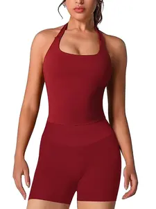 Two-Piece Set Women's Solid Seamless Crop Top & Gym Shorts, Casual Sporty Sleeveless Top & Skinny Shorts, Ladies Sportswear for Indoor Outdoor Wear, Sports Clothing Set