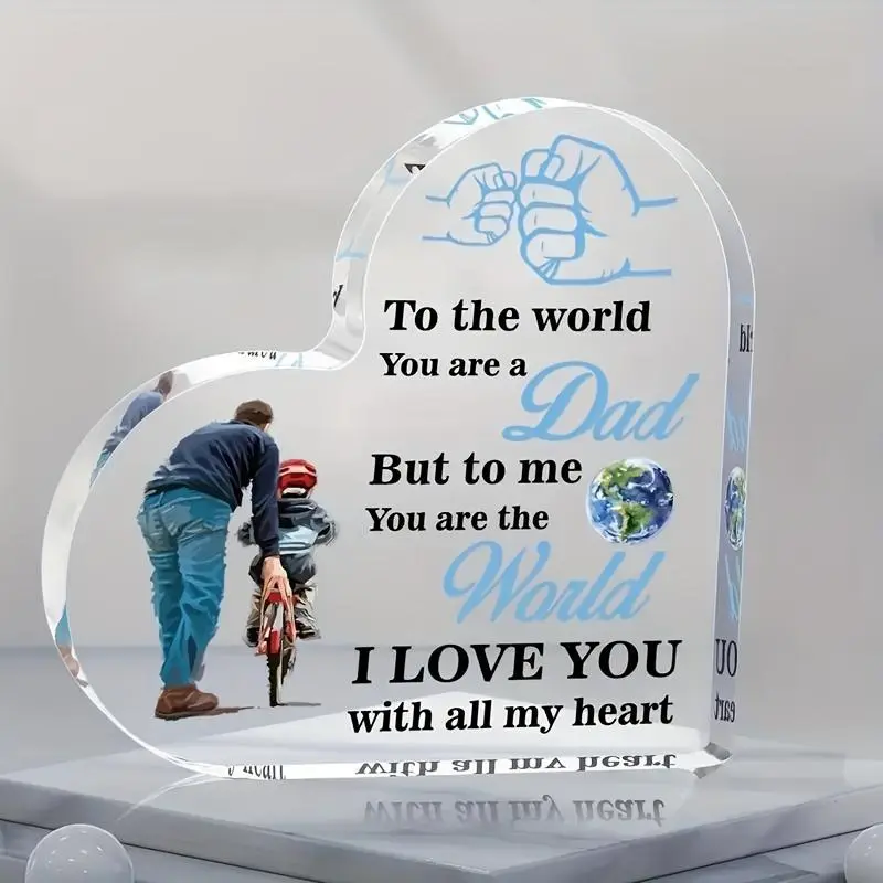 Heart Shaped Acrylic Inspirational Dad Plaque, 1 Count Letter Pattern Desktop Ornament, Indoor Decor for Home Office Dormitory School, Signs, Decoration