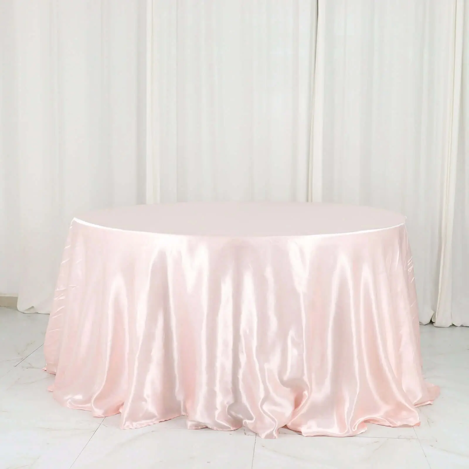Satin Round Tablecloth - 132in Blush Pink Seamless Table Cover, Modern Elegant Decorative All-Seasons Linen for Wedding, Anniversary, Birthday Decoration