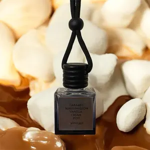 Caramel Marshmallow Vanilla Cream Puff Car  Hanging Freshener Frosted Black Bottle with Black Hanging Cordh