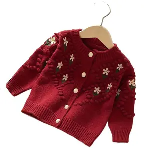 A cute knitted cardigan girls suitable going out! Red Floral Embroidery + Open Front |                   Spring/Autumn