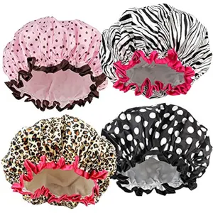 4 Pieces Shower Cap for Women, Elastic and Reusable, Environmental Protection Hair Bath Caps, Double Waterproof Layers Bathing Hat Cover