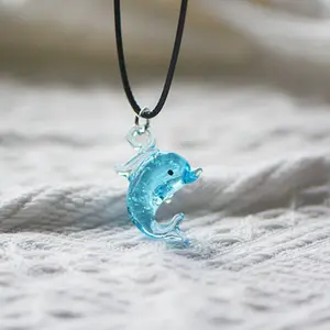 Glass Luminous Dolphin Necklace Pendant Ocean Aquarium Blue Dolphin Creative Commemorative Gift Festival Gift