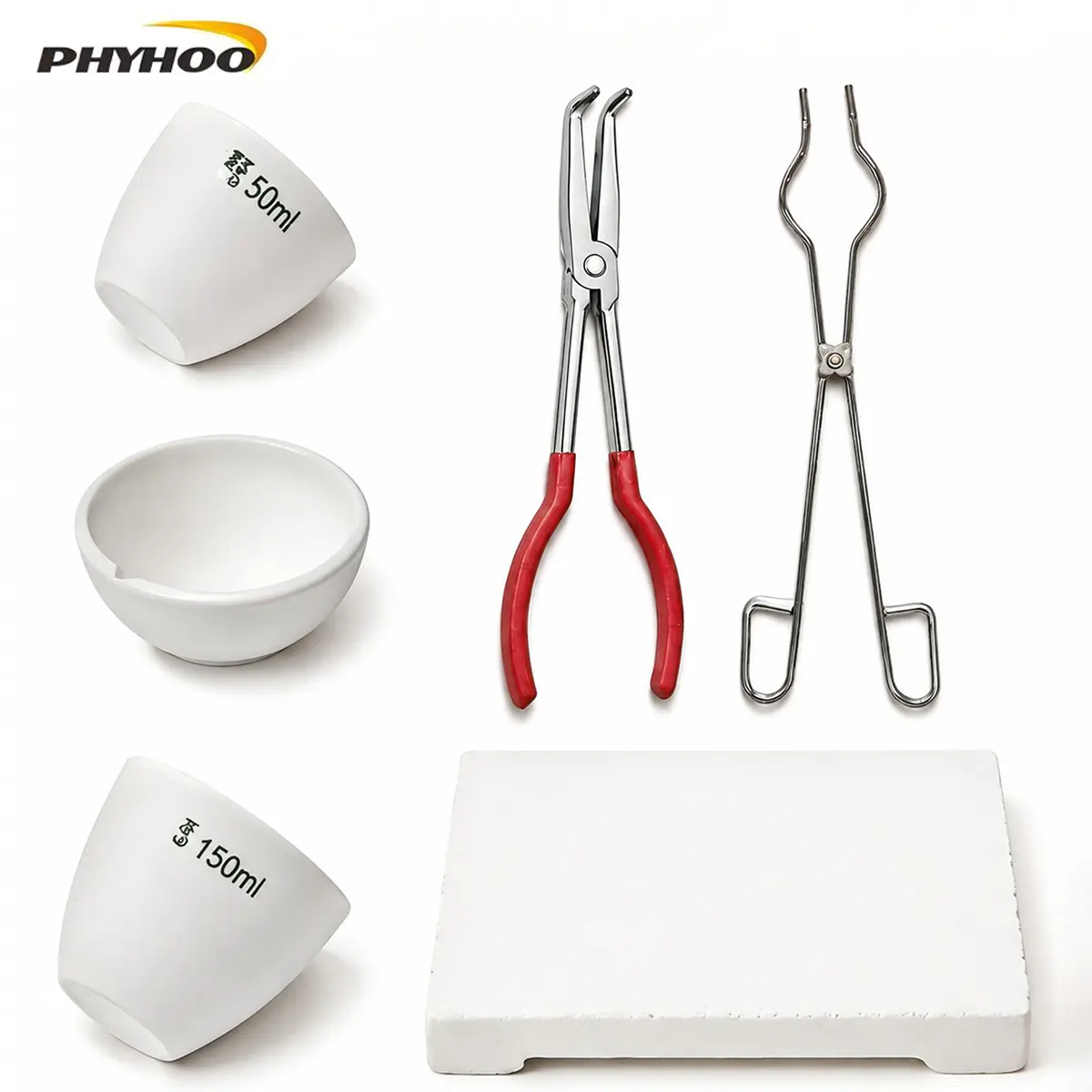 Professional 6-Piece Jewelry Casting Kit, Jewelry Making Supplies, DIY Kit Casting Metals with Ceramic Crucible, Stainless Steel Crucible Tongs, Graphite Rod, Welding Board, 90-Degree Needle Nose Pliers