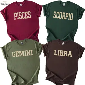 Full 12 Zodiac T-Shirt College Letter Horoscope Graphic Tee – Vintage Minimalist Text Design, Astrology Birthday Gift, Clean Aesthetic Casual Style for Men and Women, Best Friend Gift.
