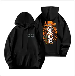 One Piece Anime Graphic Oversized Streetwear Hoodie for Men, Comfortable Casual Pullover with Flame Print for Otaku & Street Fashion Enthusiasts Menswear Loose Sweatshirts