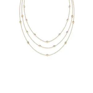 Ettika Crystal Dotted Layered Necklace - 18k Gold Plated Brass Cubic Zirconia Women's Jewelry with 3" Extender and Lobster Clasp