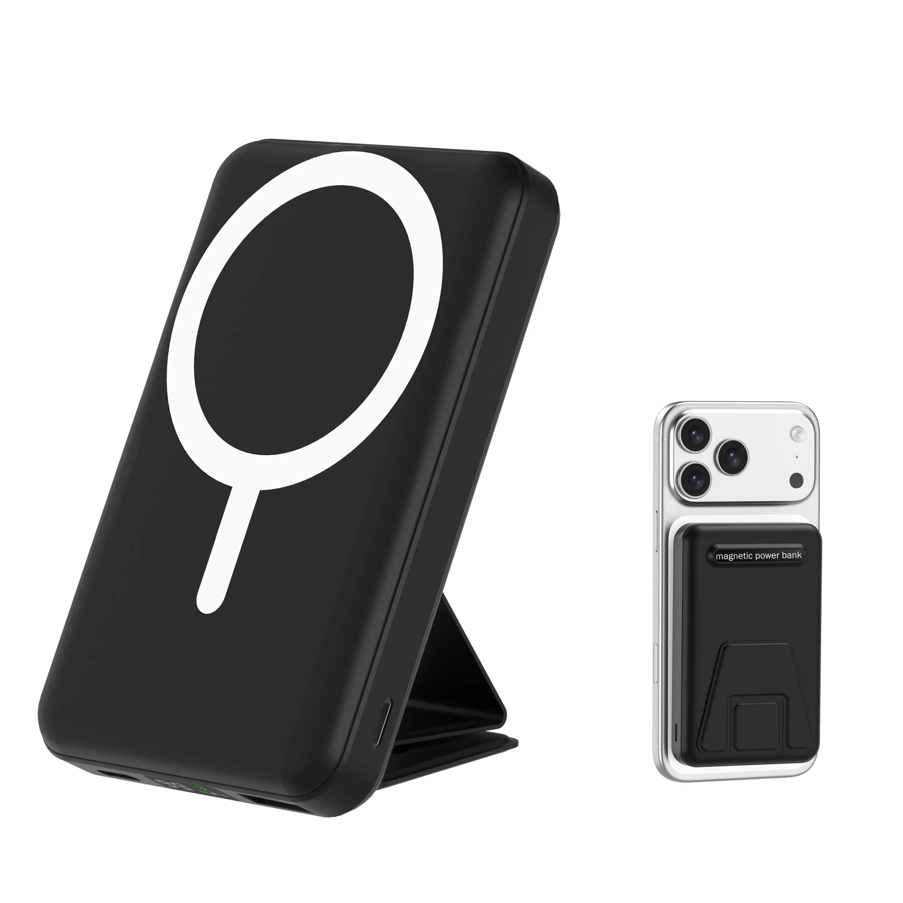 Podoru Magnetic Portable Charger, Power Bank With Foldable Stand, 10000mAh Silicone Power Bank, Compact Magnetic Wireless Charger For Magnetic Charging Smartphones, USB Type-C Cable Included, Portable Phone Accessory, Smartphone Accessories Button Digital