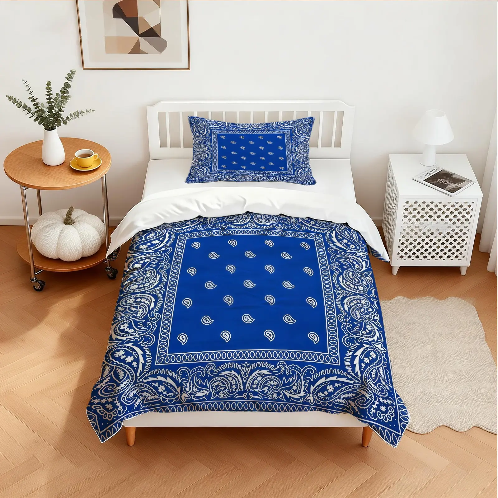 2/3Pcs American Paisley Bandana Print Decorative Duvet Cover Set, Classic Bandana Pattern Design, Skin-friendly Smooth Wrinkle Resistant, Ideal for Summer Retro Edgy Bedroom Renovation, Soft Bed Cover, Comfy Bed Sets (No Filling and No Pillow Inserts)