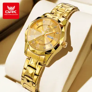 OPK Women's Elegant Diamond Face Quartz Watch,Trendy All-match &Exquisite Diamond Dial Wristwatch for Birthday Gift, Fashion Bracelet Watch for Party,Analog StainlessSteel Waterproof Luminous gold quartz watch 6023