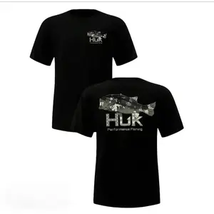 Men's Casual Crewneck HUK T - Shirt - Camo Bass Fish Graphic, Soft Cotton Summer Tee