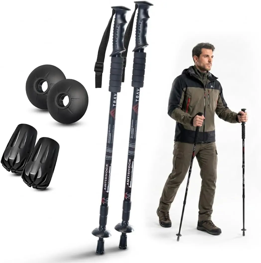 Collapsible Trekking Poles for Hiking & Walking | Telescoping Hiking Sticks with Tungsten Tip | Adjustable Height for All Trekkers | Durable Aluminum Poles