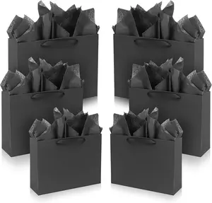 Black  Bags Bundle: 4 Small (8.7''), 4 Medium (10.6''), 4 Large (12.6'')  Paper Bags with Tissue Paper for Wedding, Graduations, Birthdays, Shopping (12)