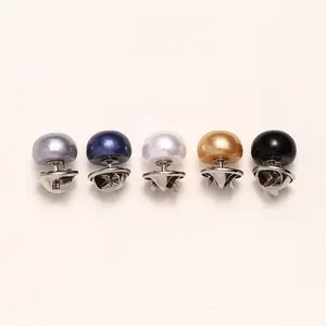 10pcs Pearl Texture Plastic Buckle Rings, Adjustable No-Sew Buttons, Shiny Ball Shape Deep Blue/ & /cream Decorative Buttons
