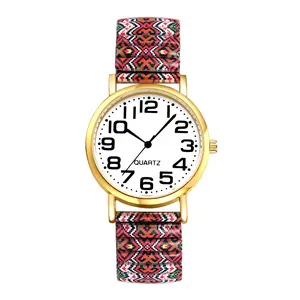 Women's Bohemian Elastic Watch - Analog Quartz Easy Read Large Arabic Numbers Dial Adjustable Stretchy Expansion Band Wristwatch for Casual and Office Wear