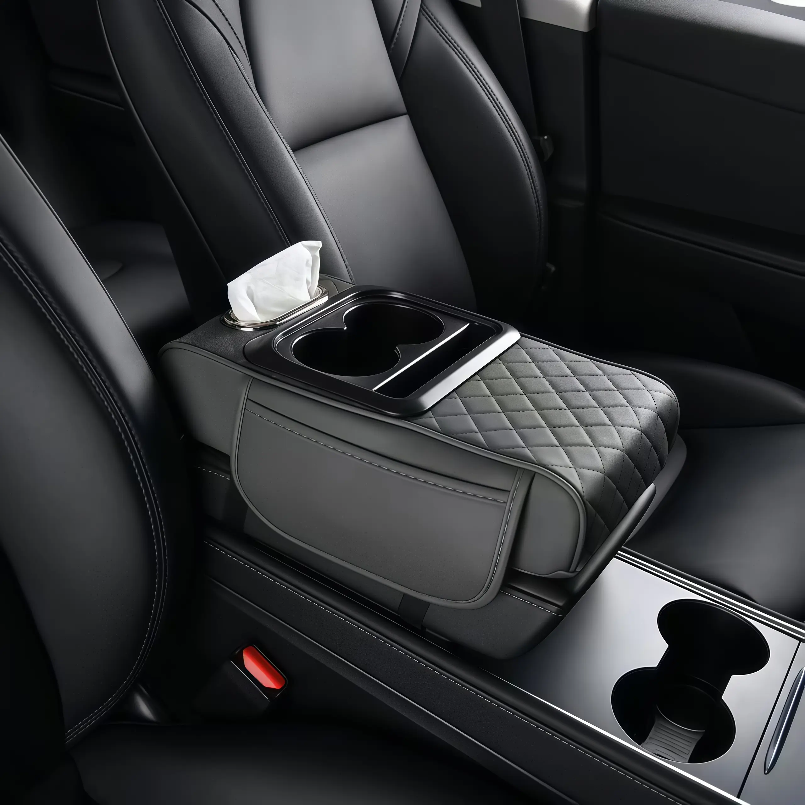 Car armrest storage bag, multi-functional 4-in-1 mat, suitable for car armrests, car storage bags, car center console organizers, cup holders and phone holders included, perfect for Car modification
