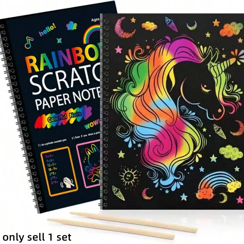 Scratch Art Books for Kids Rainbow Scratch Paper, Doodle Drawing Pen - 12 sheets Rainbow Scratch Off Notebooks Arts Crafts Supplies Set Color Drawing Paper Kit for Birthday Game, Party Favor Christmas Activity Toy Gift, Scratch Pad
