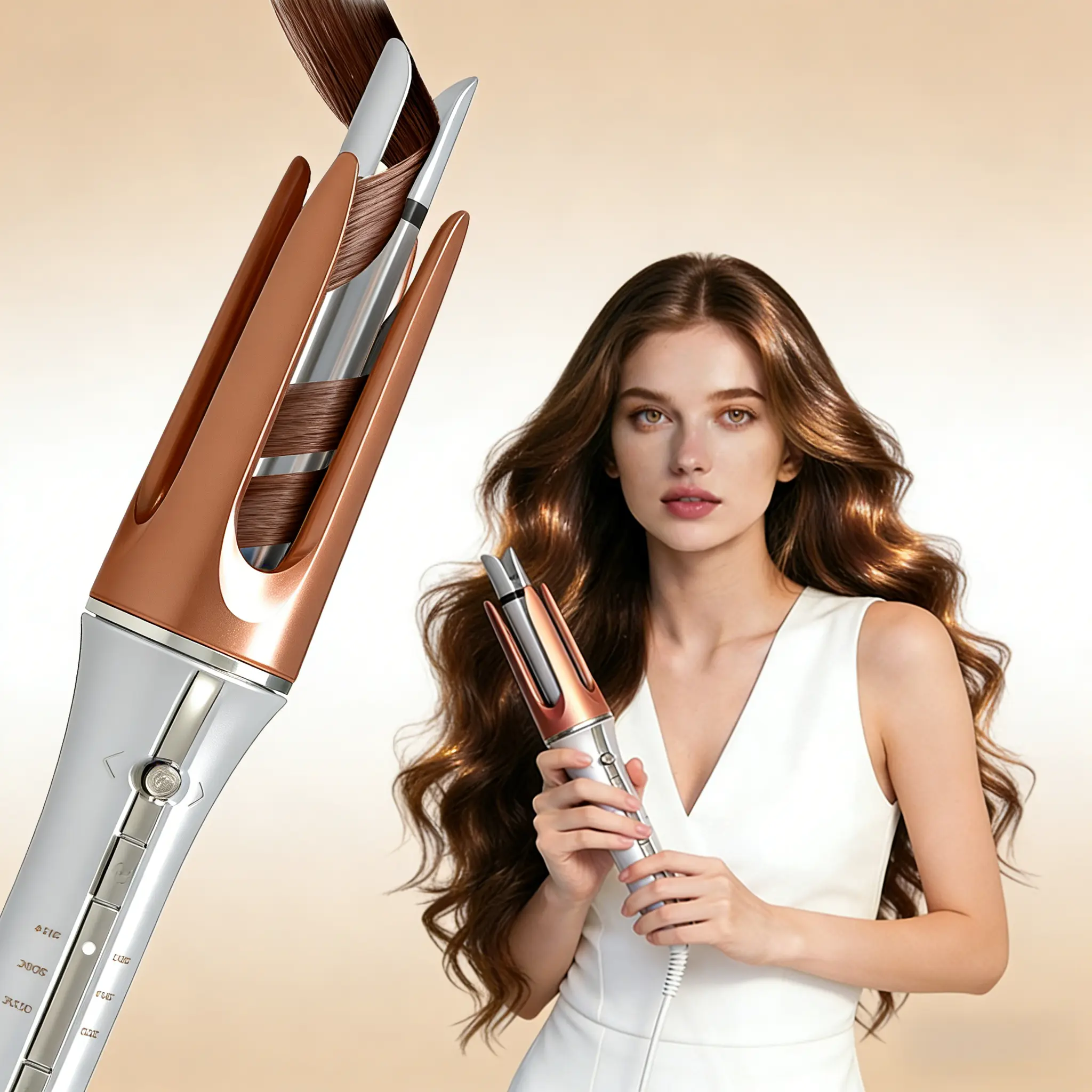 32mm Orange Automatic Curling Iron - Ceramic Coating Beauty Personal Care Appliance, Quick Heating Self Rotate, 3 Adjustable Temperature Levels (170-210°C), Adjustable Volumizing Curler, Single Item with US Plug