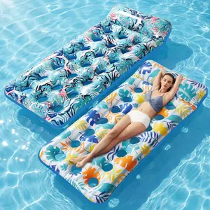 2 Pack Inflatable Pool Float Mat, Giant Pool Floats Adult Size with Headrest, Lake Float Raft Water Lounger, Multi-Purpose Swimming Pool Floats for Pool Party, Summertime Beach, Outdoor