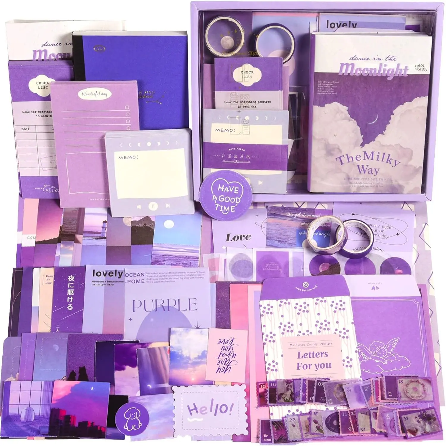 Scrapbooking Supplies Kit, 351 count  Junk Journal Kit with Journaling Supplies Aesthetic Scrapbook Paper A6 Grid Notebook, Scrapbook Kit, Craft DIY  for Adult Teen Girl  Women, Moonlight