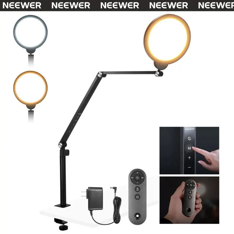 NEEWER R18 7" Desktop Ring Light, 18W, for Streaming Video Conference Lighting, 3000-6500K Dimmable Full Screen LED Circle Light with Articulating Arm& C Clamp for Phone/Computer Zoom Call Record tiktokshopbacktoschool