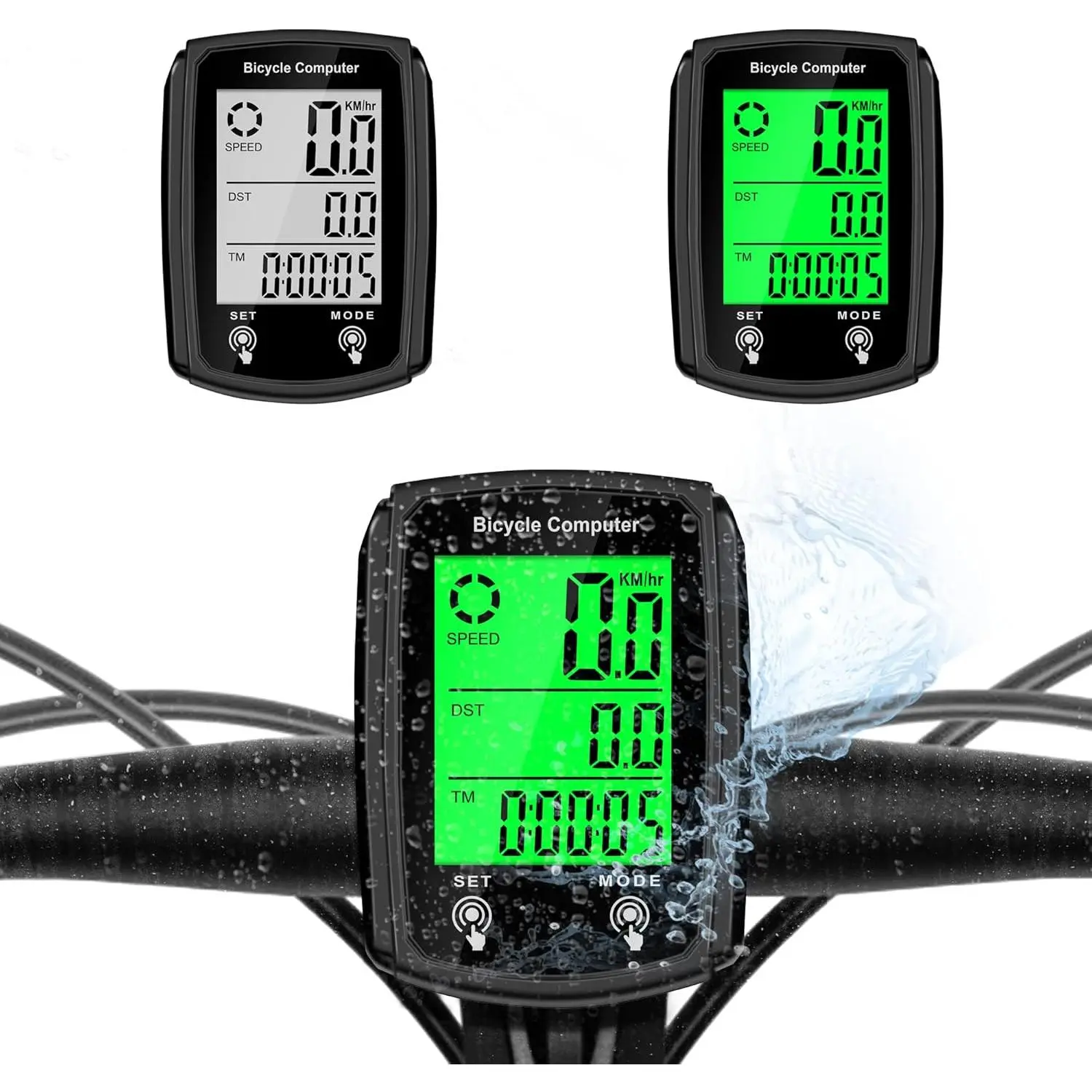 Wired Bike Computer - Auto Wake-Up LCD Digital Display Cycling Speedometer with MPH/KM/H Tracking, Single Mileage, Multi-Function Computer Accessories, 1 Unit Rectangular Design, Multi-Functions