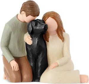 Couple with Black Dog Memorials Gift , We are A Family Memorials Statues Gifts for Black Dog Lovers