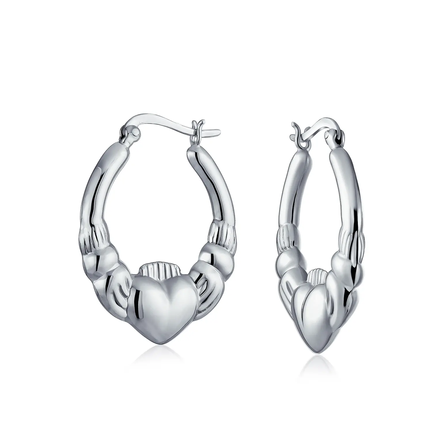 BFF Love Heart Celtic Claddagh Hoop Huggie Earrings