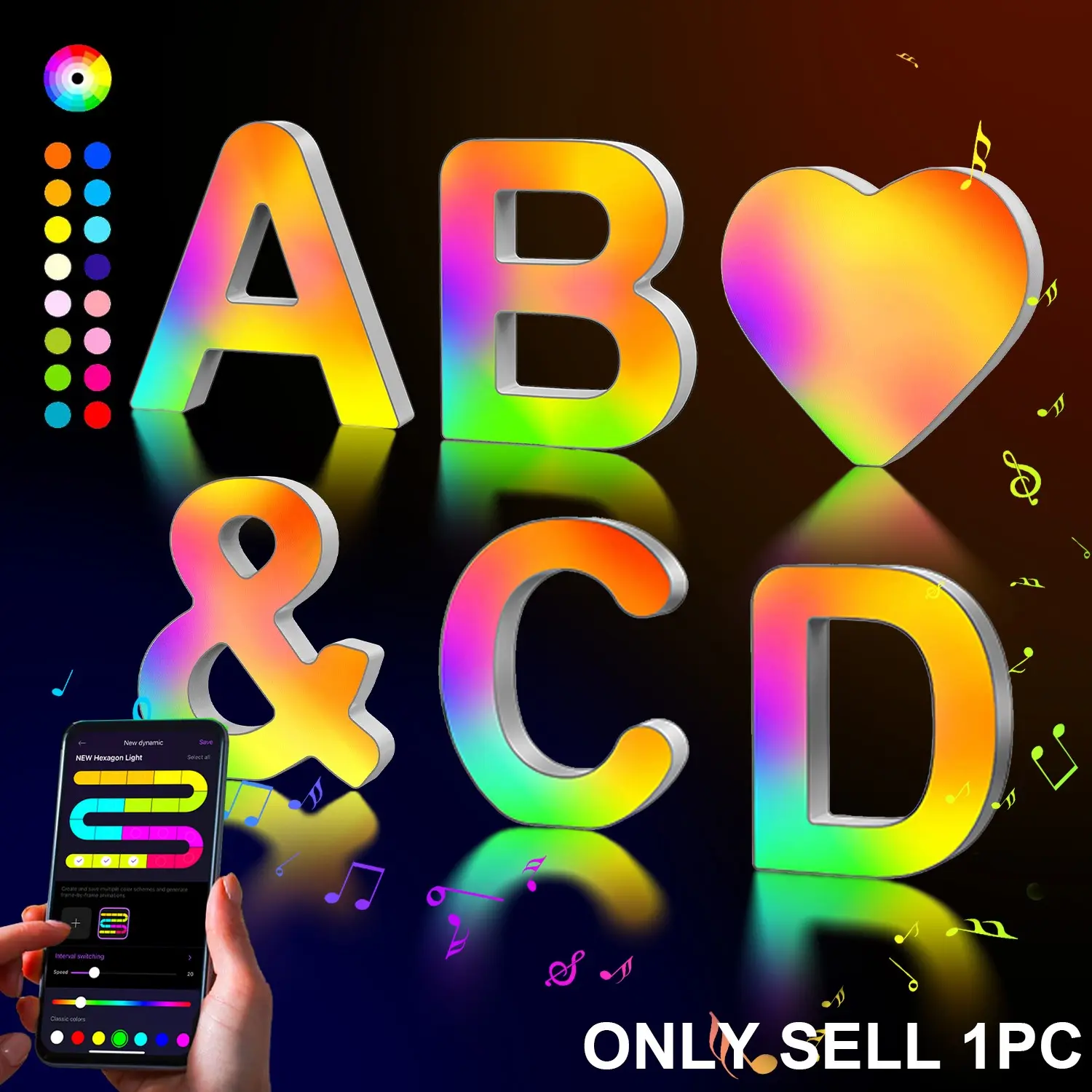 Light-Up Number & Letter LED Marquee Letters Light - Signs Lights DIY APP-Controlled, USB Powered, Music Sync, Modern Mood Lighting, Decorative Atmosphere Lighting - Party Bar Decorations - Multicolor Letter A-Z & 0-9 for Home Decor, Birthday Gifts