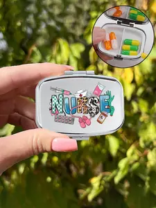 Nurse Pattern Medicine Box, Dual Compartment Travel Pill Case, Unisex Small Portable Storage, Vitamin Holder, Pocket Wallet Friendly