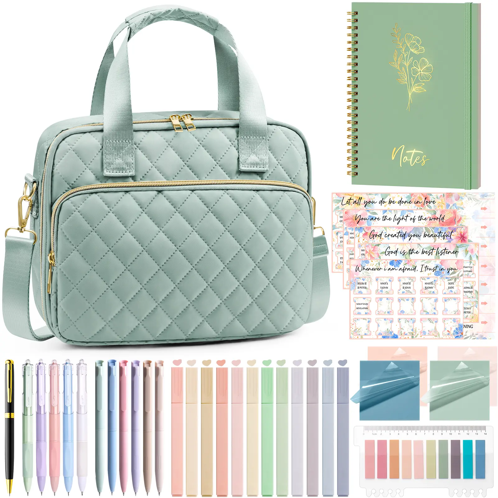 Floe Bible Cover Case for Women Large Quilted Book Bag with Shoulder Strap Highlighters Tabs Journaling Kit Easter Valentine Christmas Christian Gifts, Book Accessories