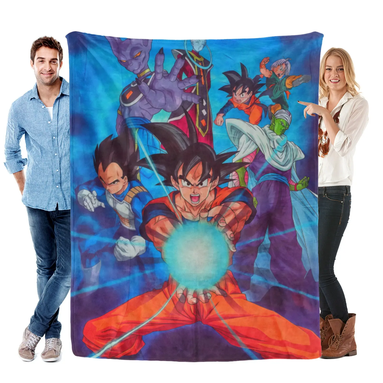 [Summervibes] Dragon Ball Z Full Cast Kamehameha Blanket, Soft Flannel Throw Blanket, Anime Group Poster Decor, Dragon Ball Super Merch