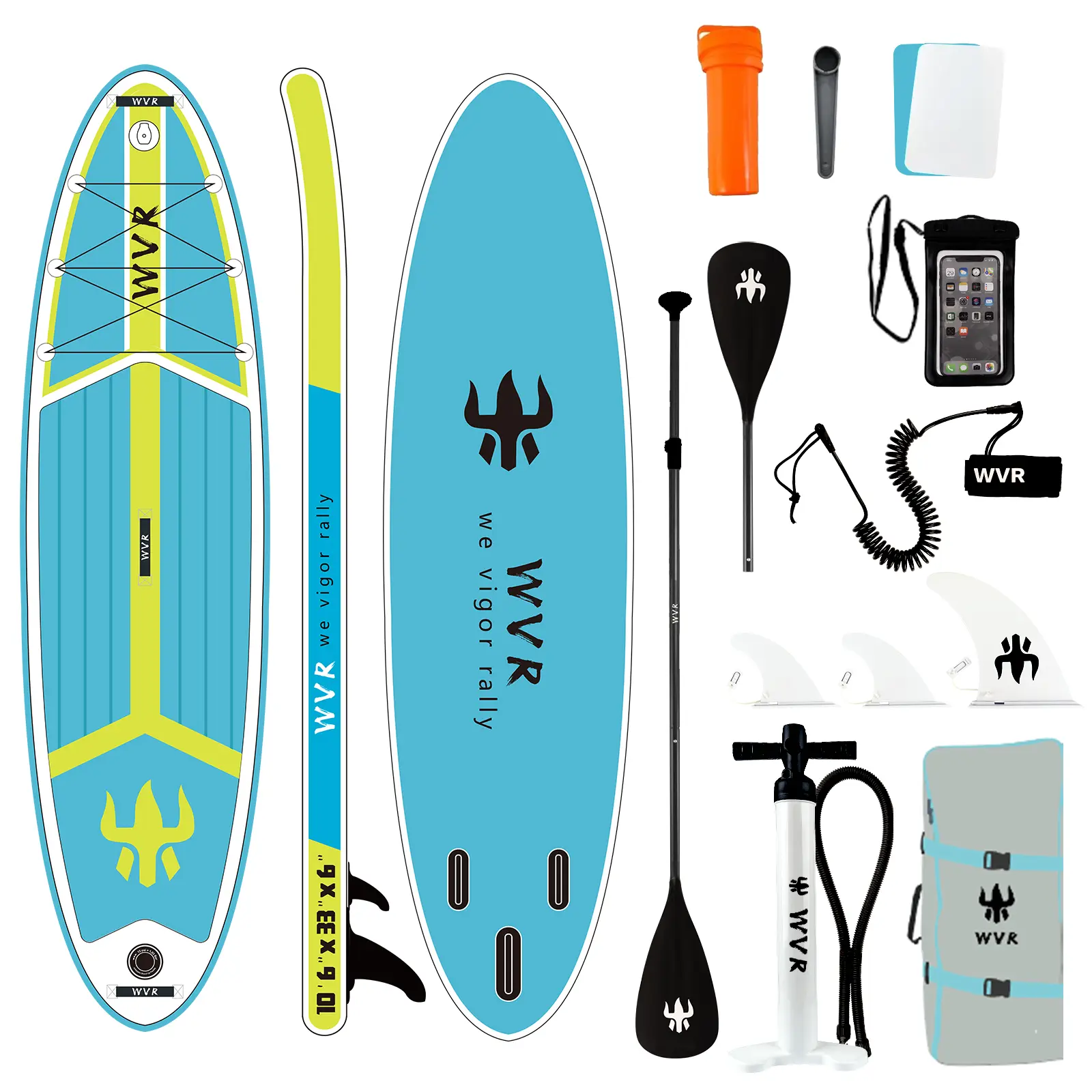 WVR Inflatable Stand Up Paddle Board with Anti-Slip EVA Deck, Wide Stable Adjustable Paddle, Leash, Carry Bag, Suitable for Youth & Adults