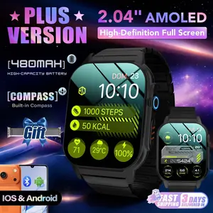 Advanced Outdoor Fitness Smartwatch, 2.04" AMOLED Display, IP68 Water Resistance, Multi-Sport Modes Wristwatch, Daily Heart Rate & Sleep Monitor