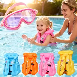 Children's life jacket buoyancy inflatable vest Child swimwear anti-reverse vest beginner swimming three airbags and two adjustment buckles，With a gift