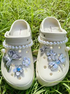 10pcs Silver Color Butterfly, Small Butterfly, Dragonfly, Flower Chain DIY Detachable Bling Rhinestone Shoes Charms, Multifunctional Shoe Clips, Shoe Decoration for Women