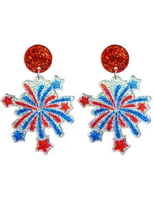 American Independence Day Acrylic Firework Heart Flag Stud Earrings, Sporty All Season Jewelry, Patriotic Parade Accessories for women