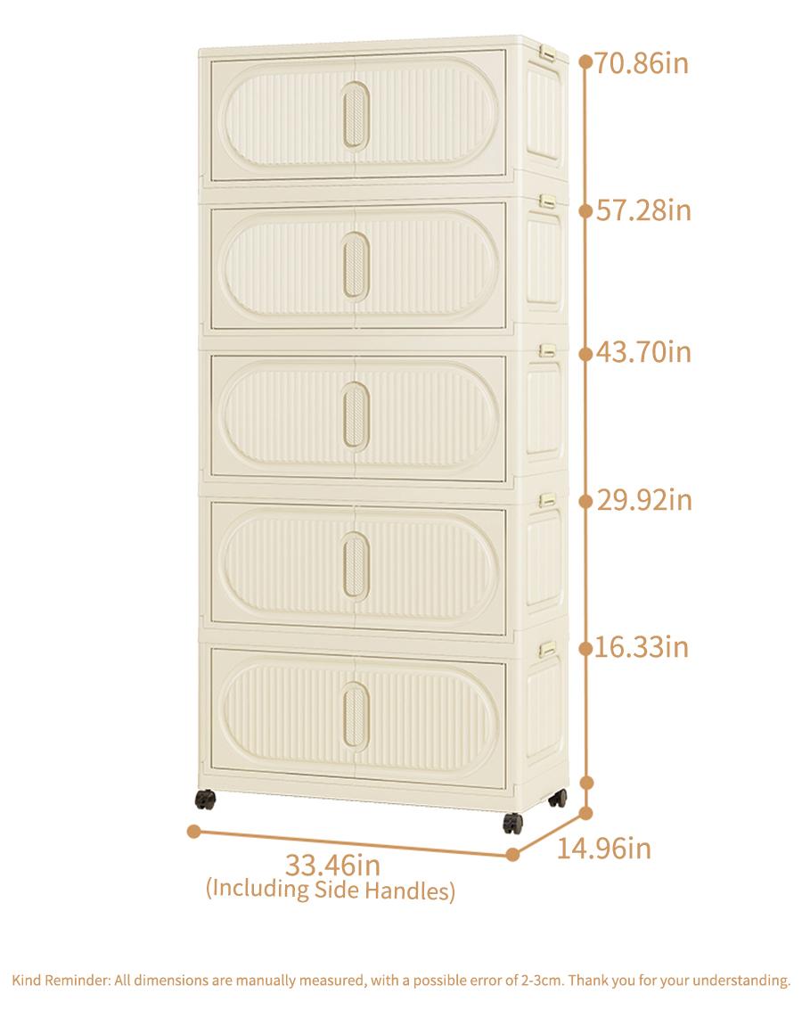 No Assembly Required Foldable Storage Cabinet with Wheels, Large Capacity Double Door Dustproof Closet Organizer for Bedroom, Small Apartment, Rental Home